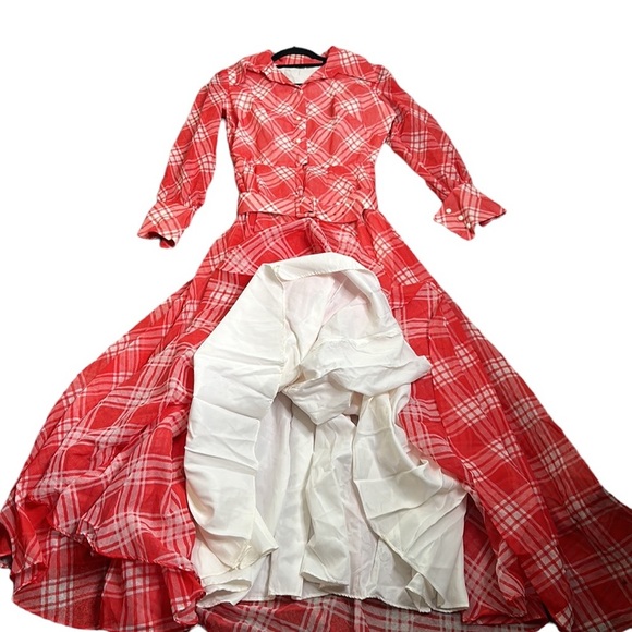 Vantage plaids red and white maxi dress lined In great condition - Picture 11 of 11
